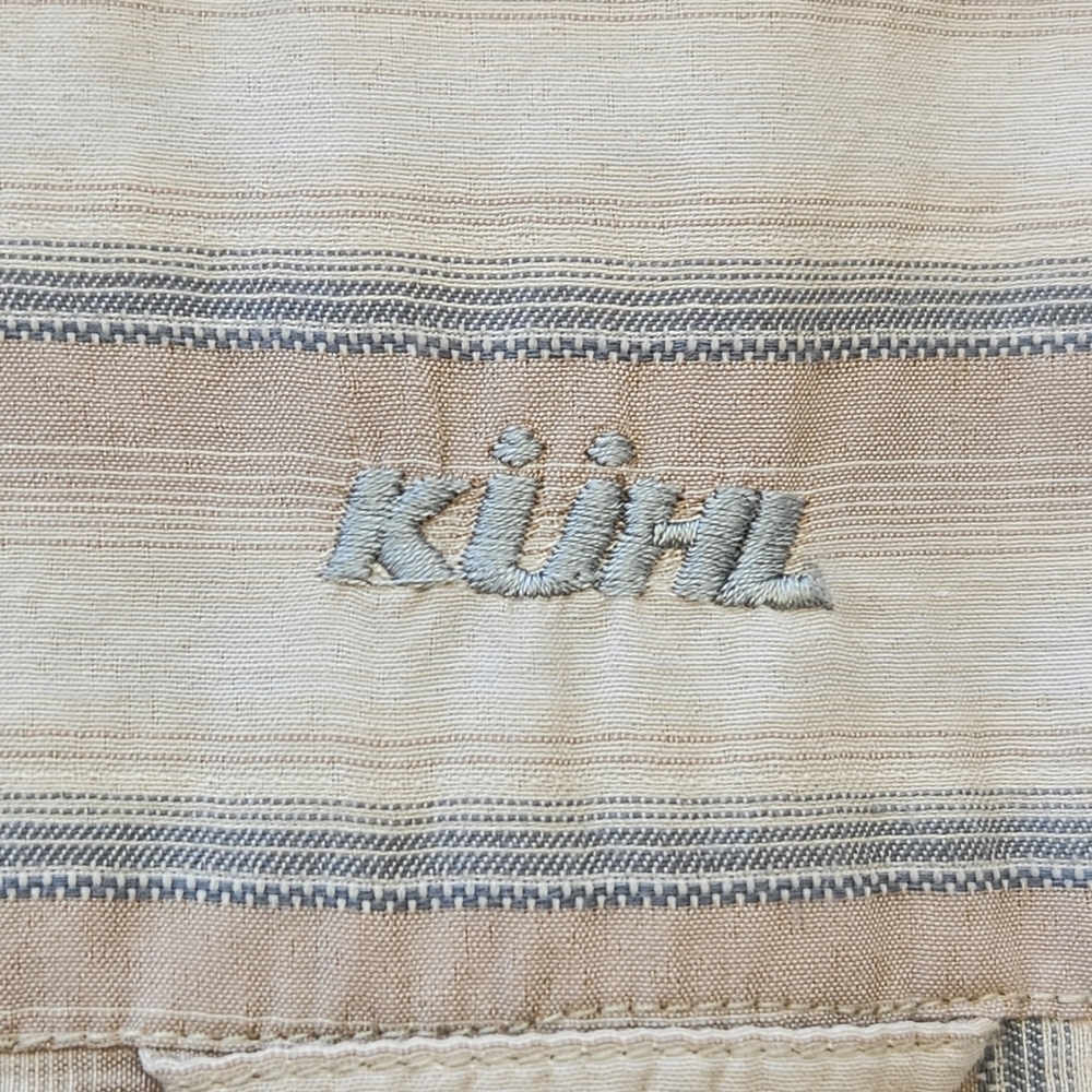 Kuhl Shirt Men’s Medium Blue Gray Stripes Outdoor Hiking Lightweight Cotton - Picture 8 of 11